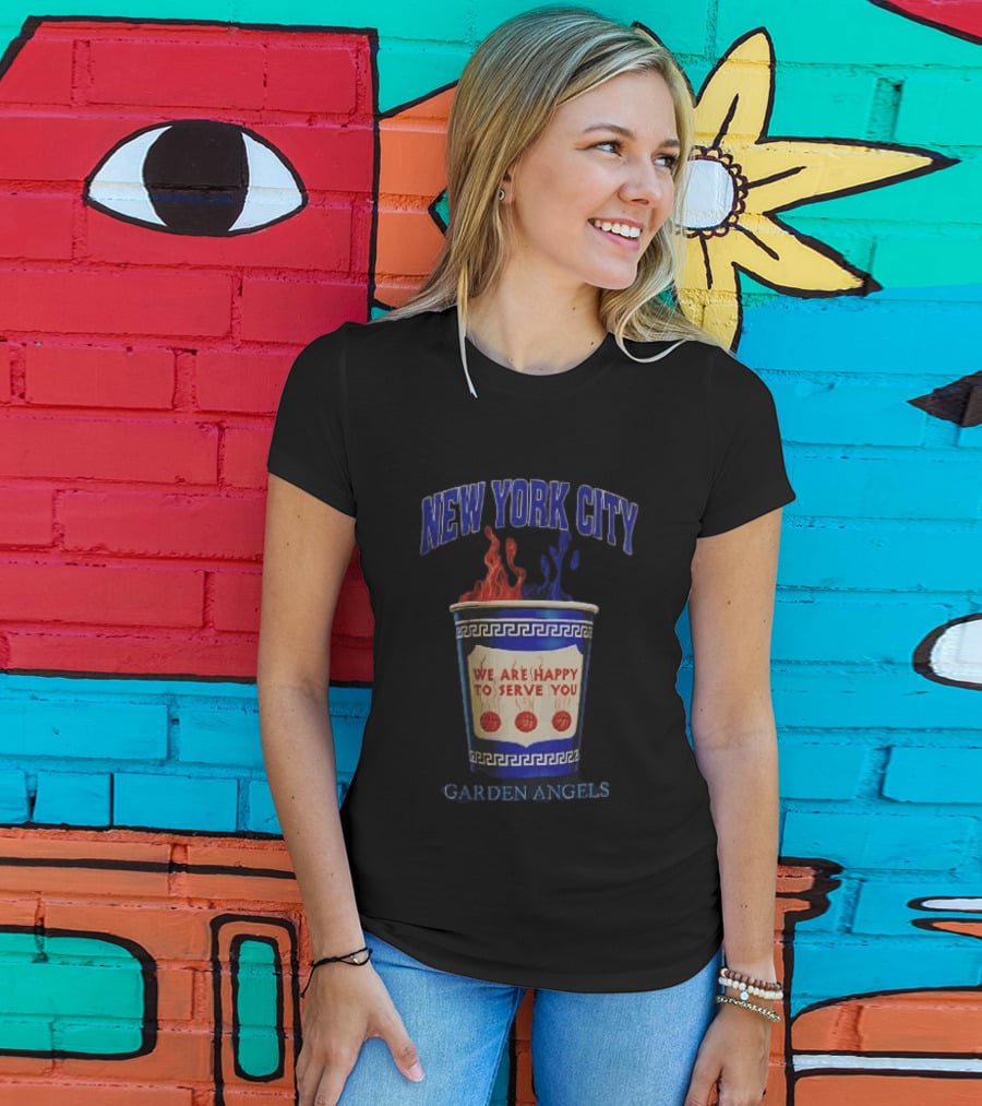 New York City Greek Coffee Cup We Are Happy To Serve You Garden Angels Flaming Basketballs T-Shirt