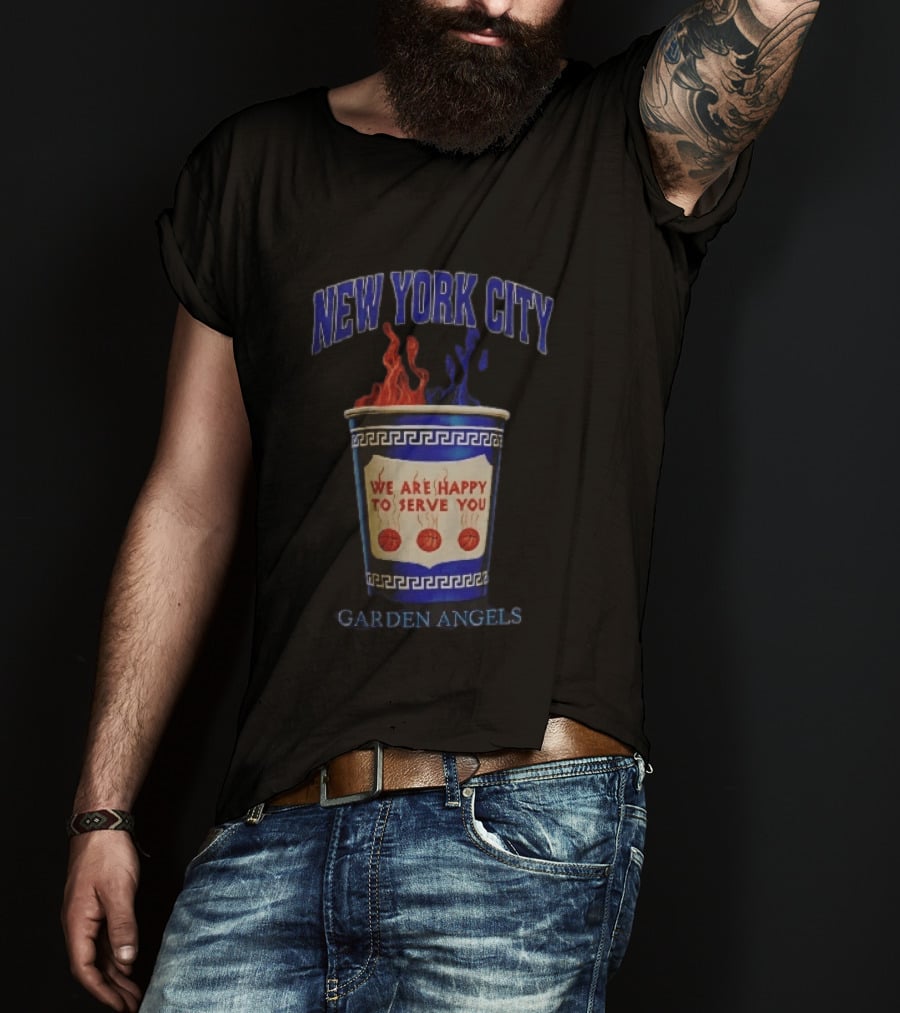 New York City Greek Coffee Cup We Are Happy To Serve You Garden Angels Flaming Basketballs T-Shirt