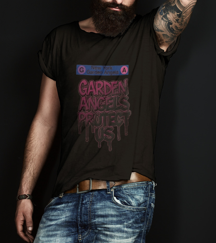New York Garden Angels Protect Us Dripping Graffiti Subway Sign T-Shirt