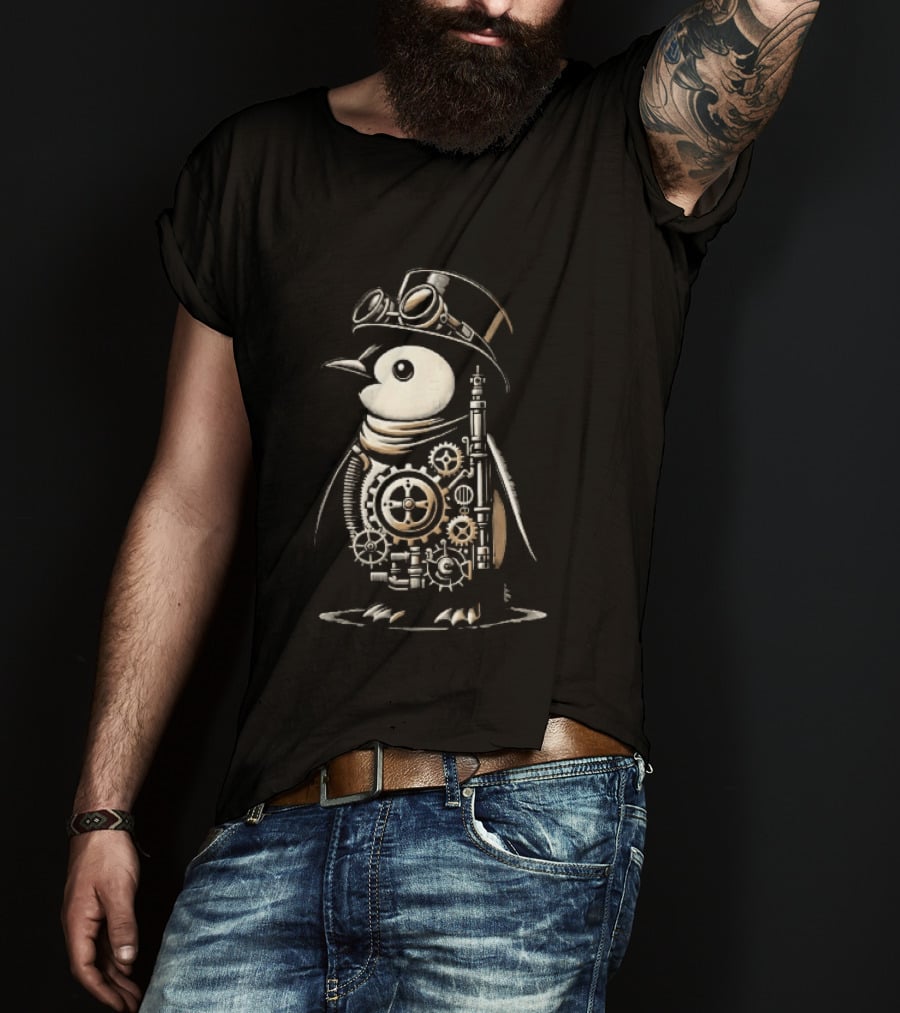 Steampunk Penguin Top Hat Goggles Gear Cogs Victorian T-Shirt
