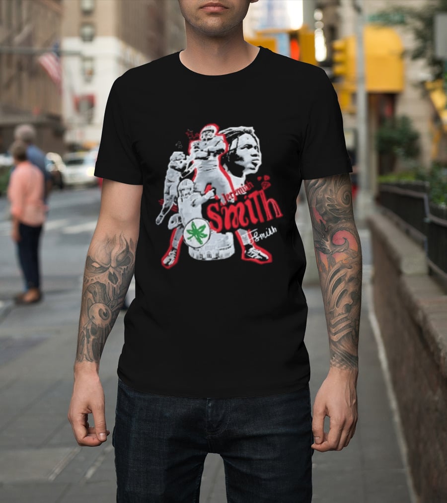 Ohio State Buckeyes NCAA Jeremiah J Smith Football Action Collage Ohio Stadium Bootleg T-Shirt