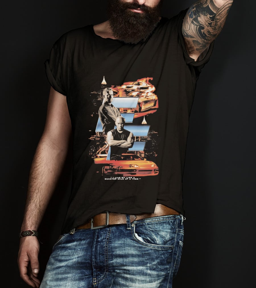 The Fast And The Furious Paul Walker Vin Diesel Cars And Cityscape T-Shirt