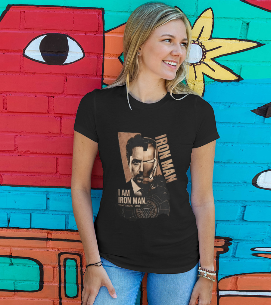 I Am Iron Man Tony Stark 2008 Robert Downey Jr Split Face Iron Man T-Shirt