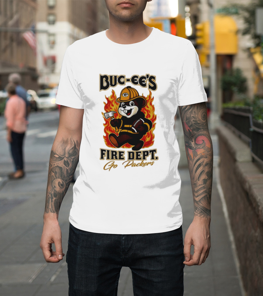 Buc Ee's Fire Dept Go Packers Axe Football Helmet T-Shirt