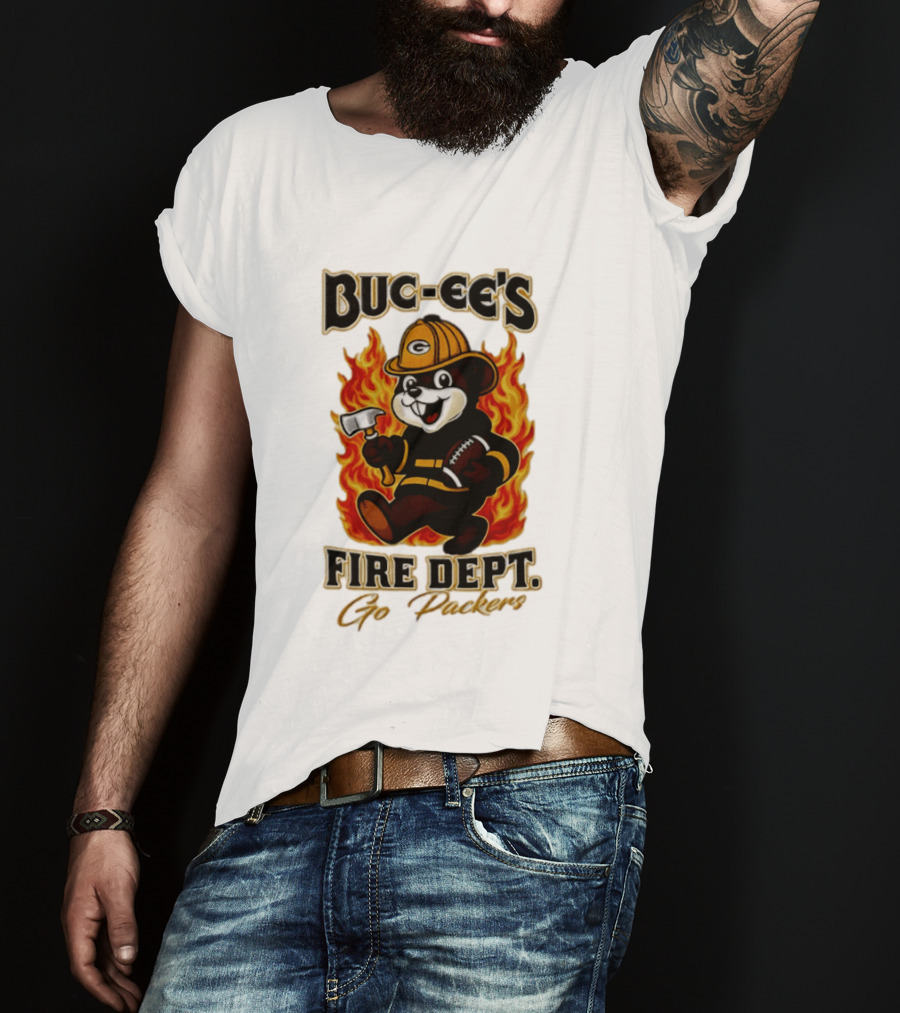Buc Ee's Fire Dept Go Packers Axe Football Helmet T-Shirt
