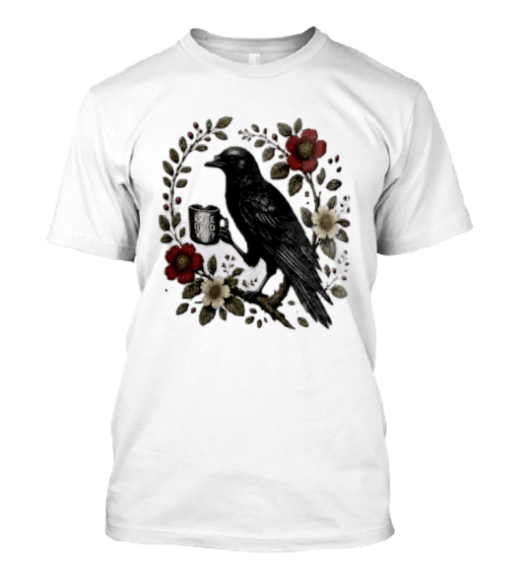 Is He Dead Yet Crow Coffee Floral Wreath Blooms T-Shirt