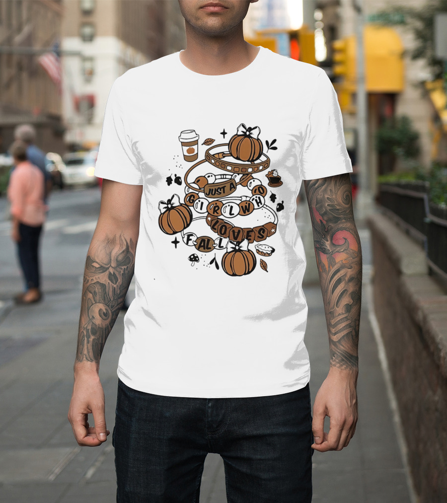 Just A Girl Who Loves Fall With Pumpkins And Coffee Cup T-Shirt