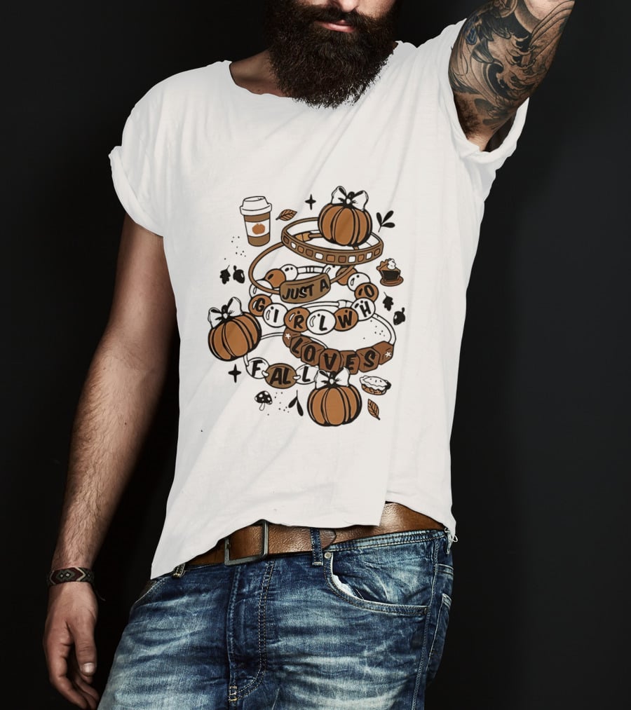 Just A Girl Who Loves Fall With Pumpkins And Coffee Cup T-Shirt