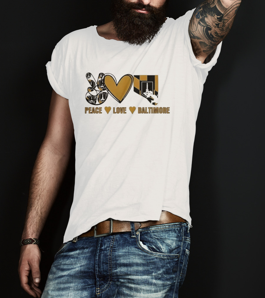 Peace Love Baltimore Gold Maryland Flag City Monument T-Shirt