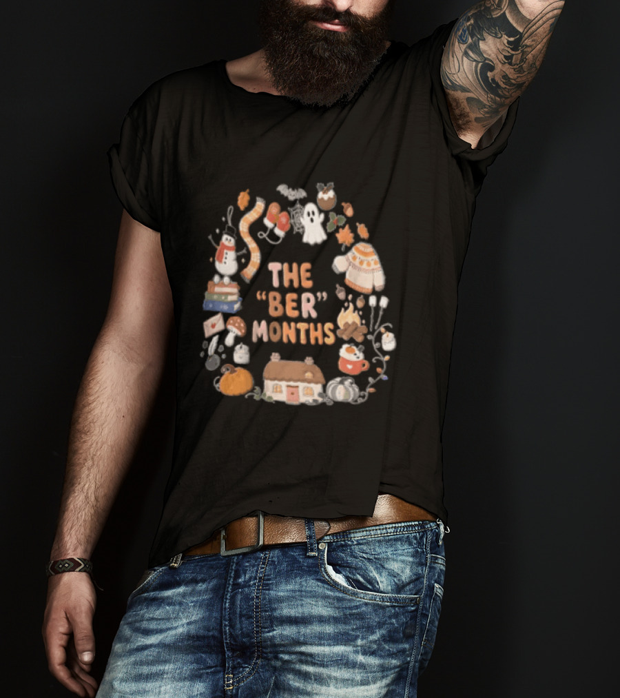 Cozy Autumn Wreath The Ber Months Pumpkin House And Sweater T-Shirt