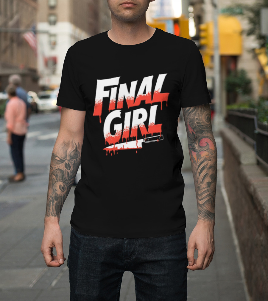 Final Girl Dripping Blood Kitchen Knife Horror Slasher T-Shirt
