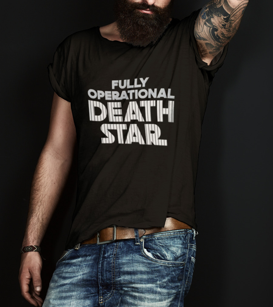 Death Star Fully Operational Pinstripe Lettering Roto Wear T-Shirt