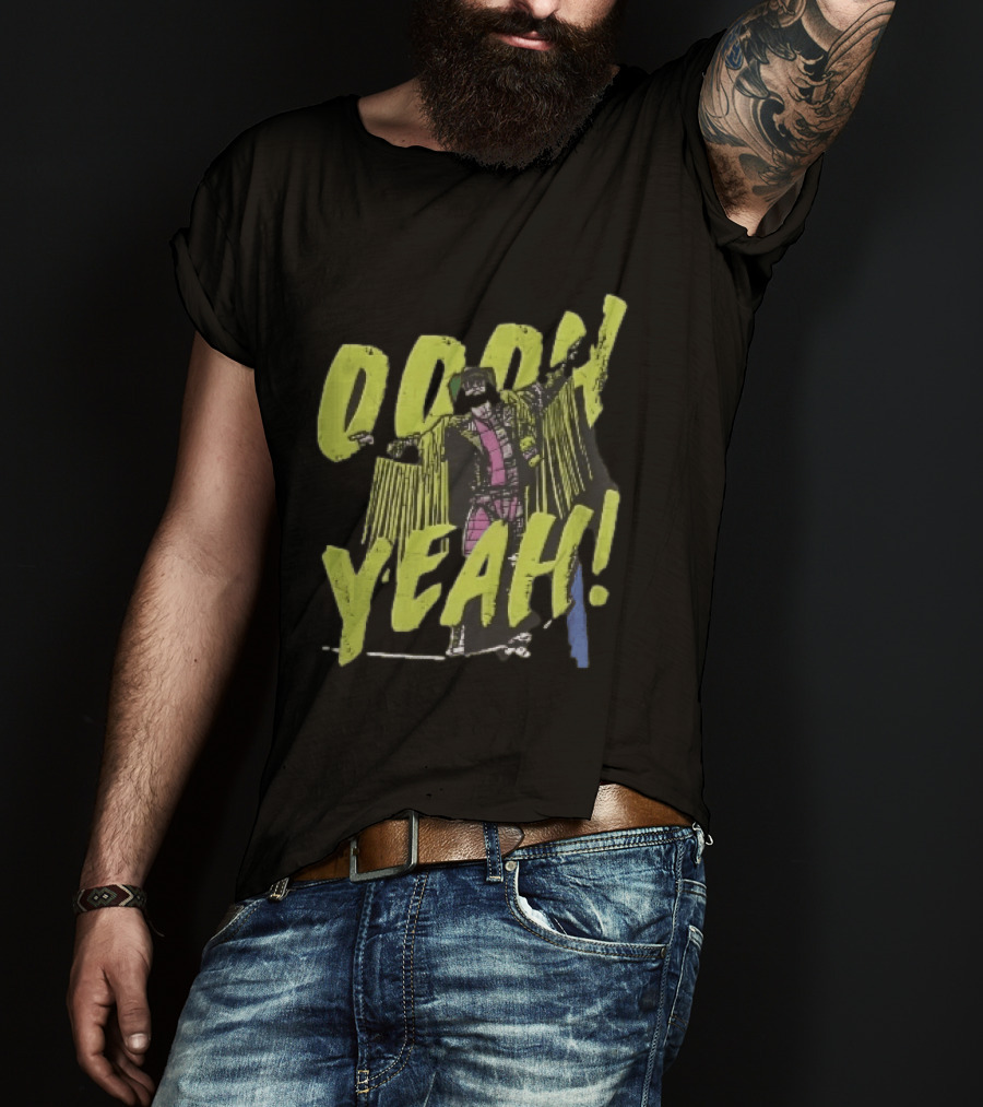 Oooh Yeah Macho Man Randy Savage Wrestler Outstretched Arms Fringed Jacket Distressed Green T-Shirt