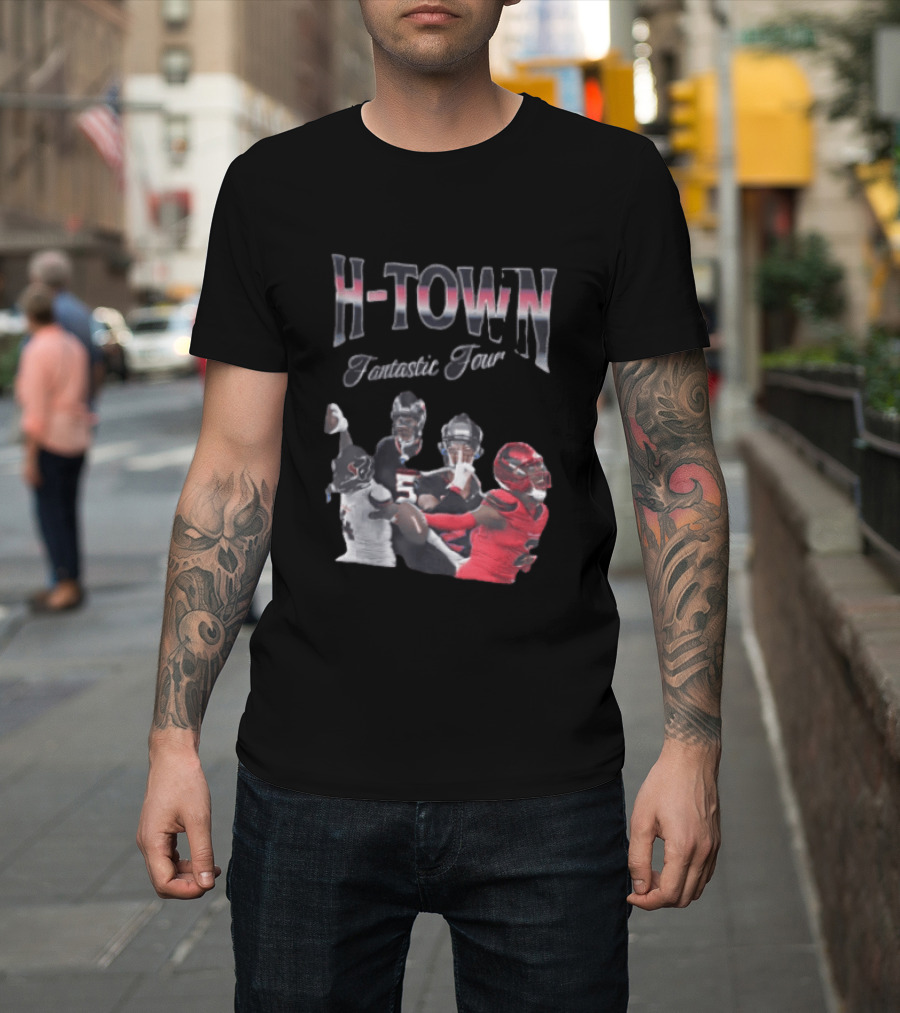 H Town Fantastic Four Houston Texans Football Players Uniform Collage T-Shirt