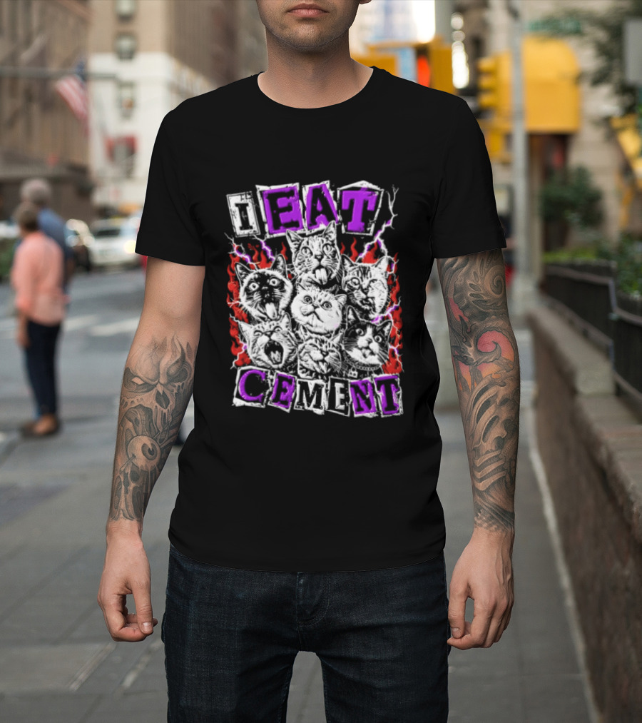 I Eat Cement Seven Cat Faces With Flames T-Shirt