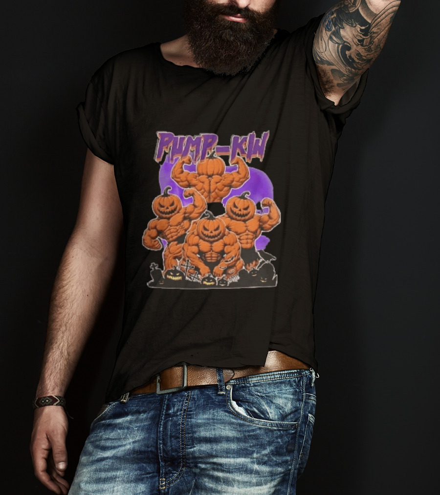 Pump Kin Muscular Jack O Lantern Bodybuilders Halloween Gravestones T-Shirt