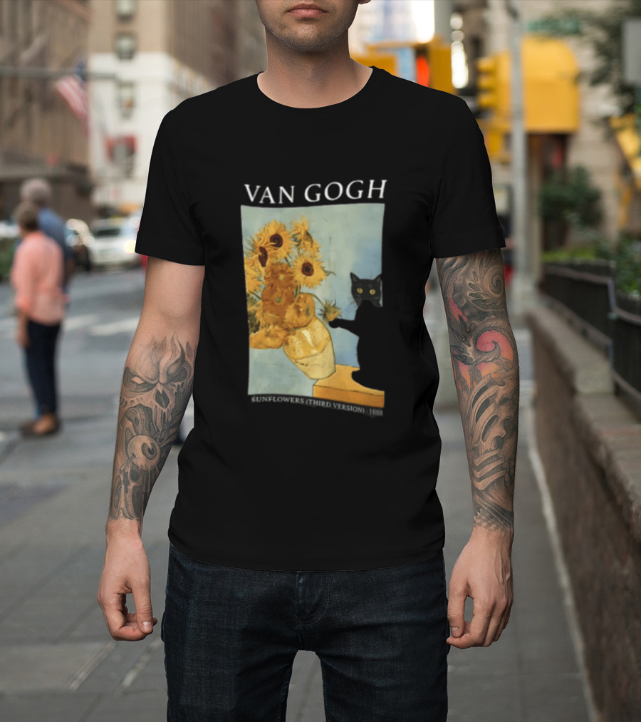 Van Gogh Sunflowers Third Version 1888 Black Cat Vase T-Shirt