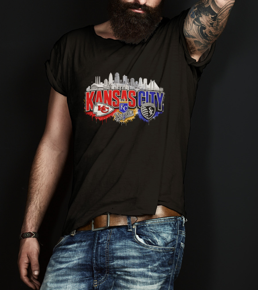 Kansas City Chiefs Royals Sporting KC Skyline Fan T-Shirt