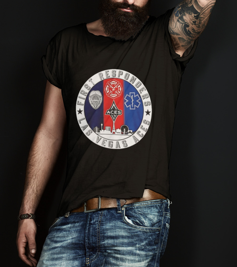 First Responders Tribute Las Vegas Aces Police Fire Dept EMS Crest T-Shirt