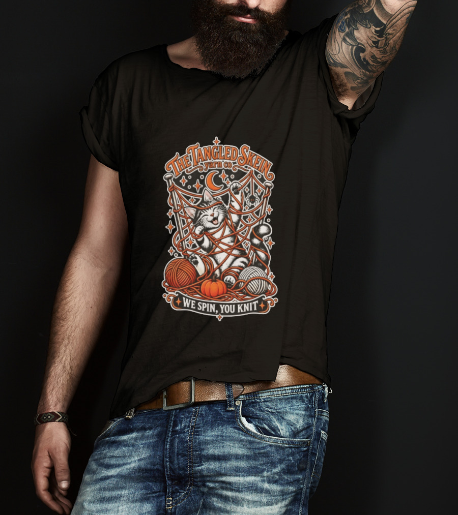 The Tangled Skein Yarn Co Cat We Spin You Knit T-Shirt