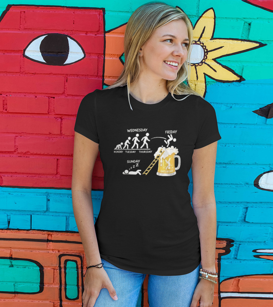 Monday To Sunday Stick Figure Evolution Beer Diving Sleeping T-Shirt