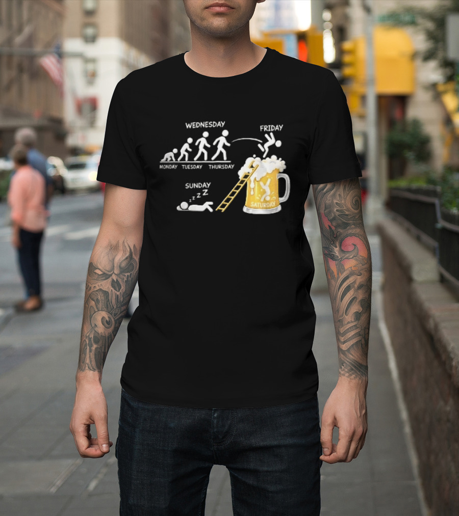 Monday To Sunday Stick Figure Evolution Beer Diving Sleeping T-Shirt