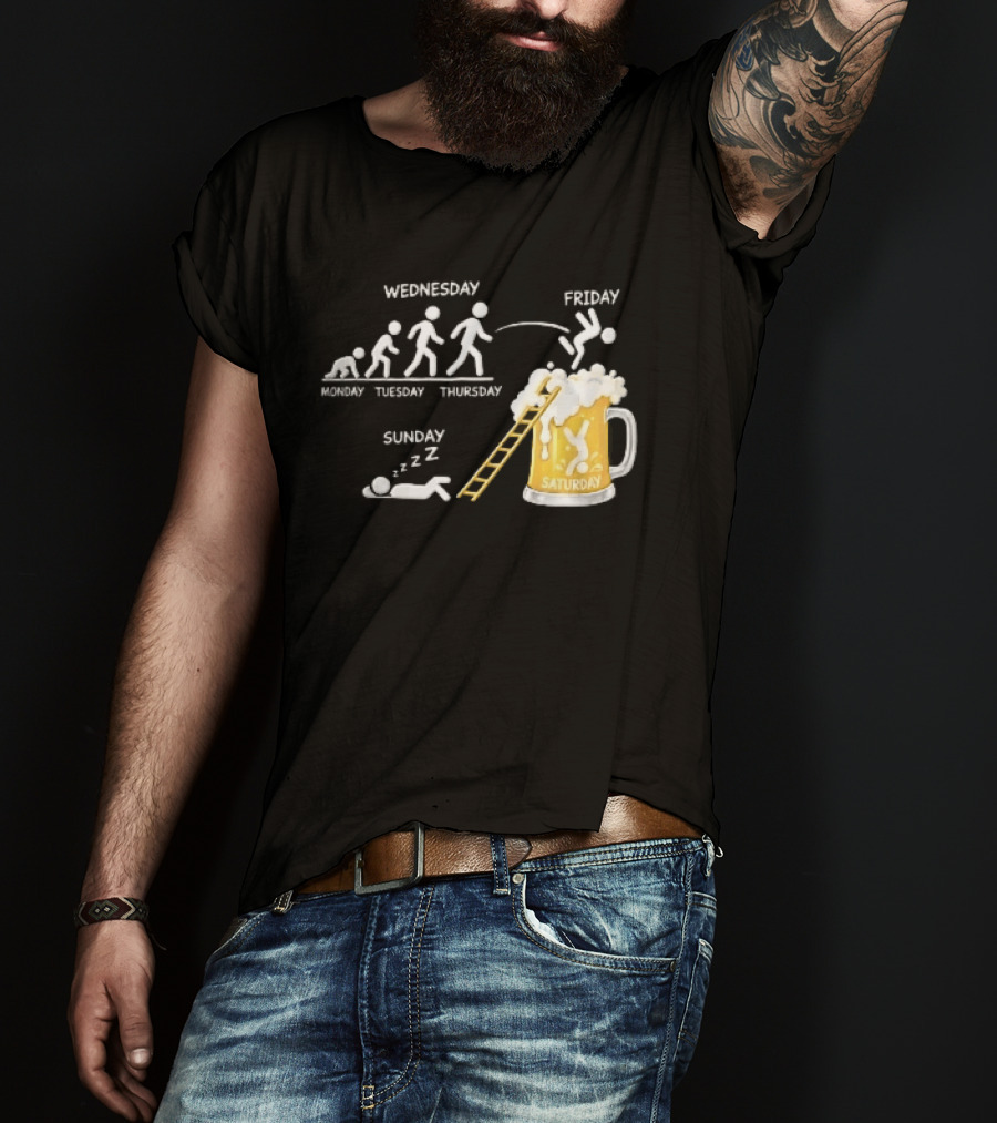 Monday To Sunday Stick Figure Evolution Beer Diving Sleeping T-Shirt
