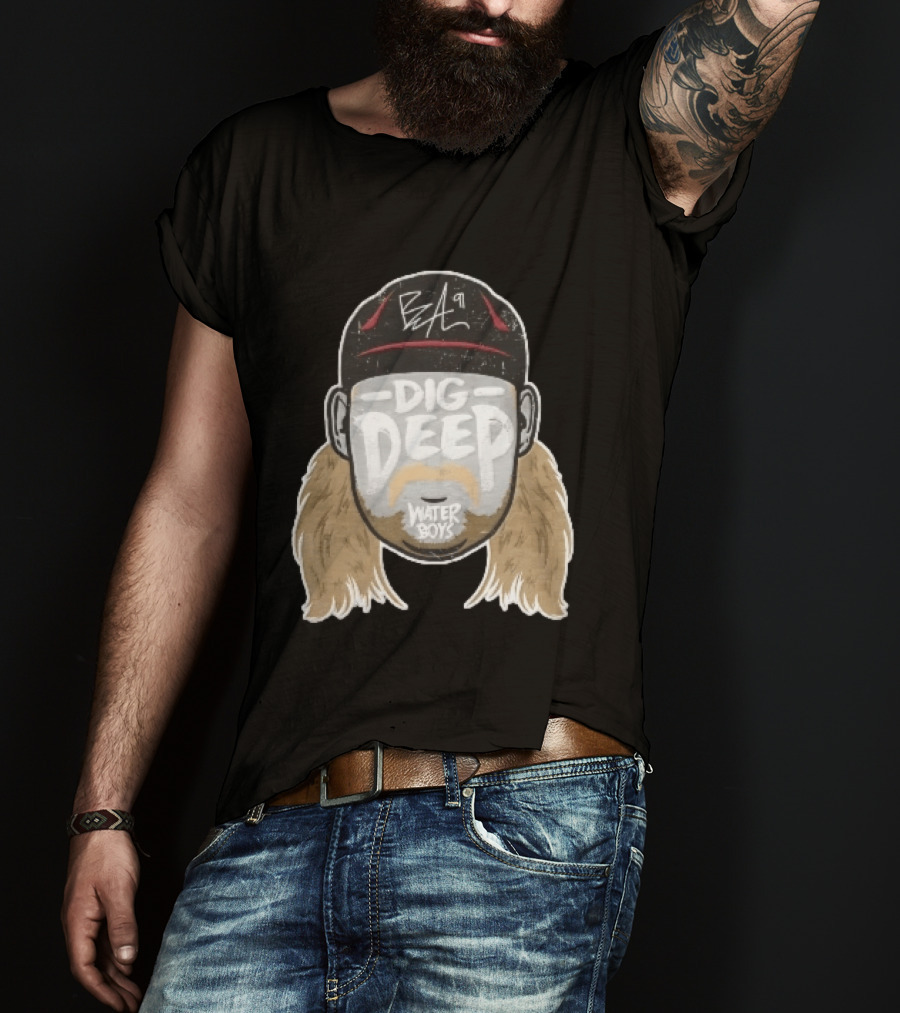 Waterboys Dig Deep Chris Long Mullet Mustache Cap Caricature T-Shirt