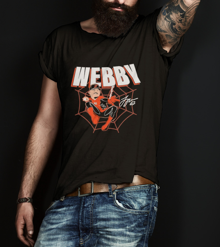 WEBBY Spider Web Baseball Player 62 Red Jersey Signature T-Shirt