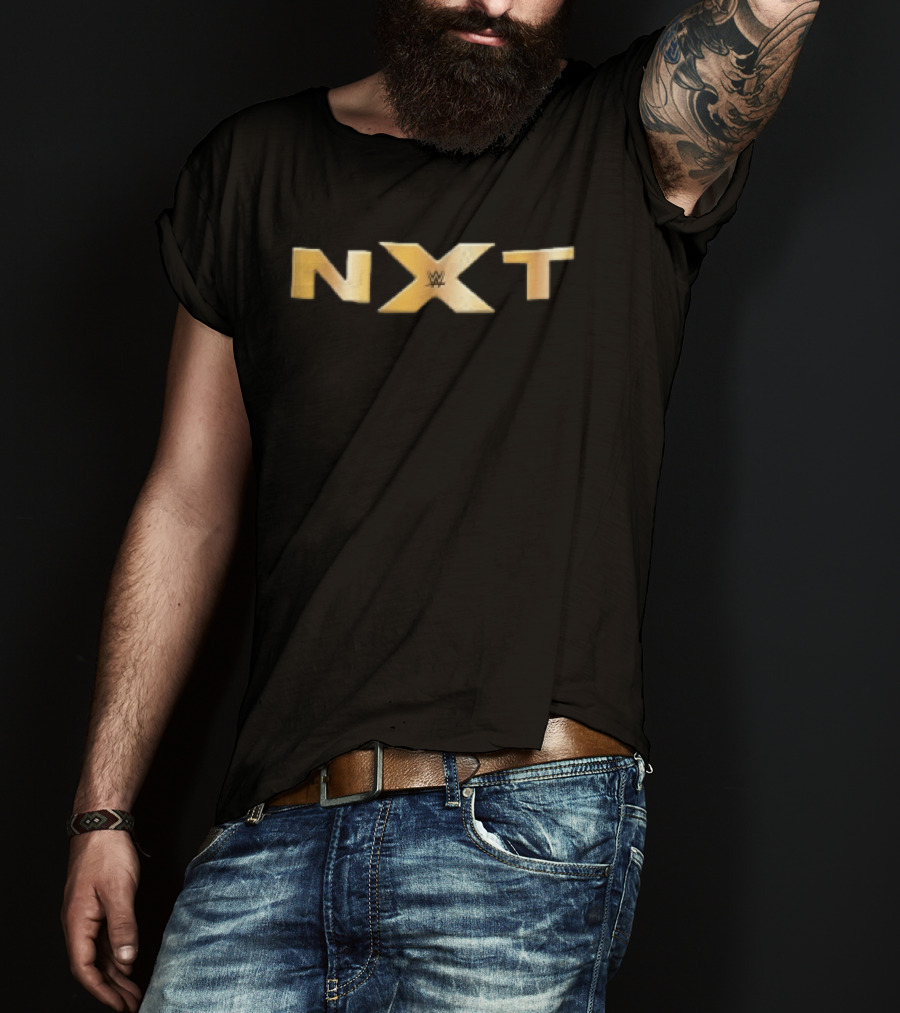 WWE NXT Gold Metallic 3D Lettering Black T-Shirt