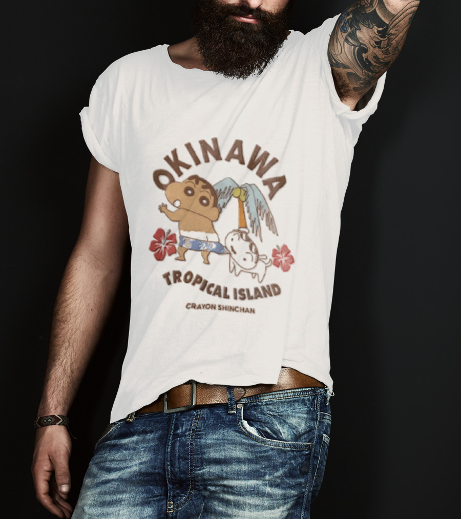 Okinawa Tropical Island Crayon Shinchan Hibiscus Palms Adventure T-Shirt