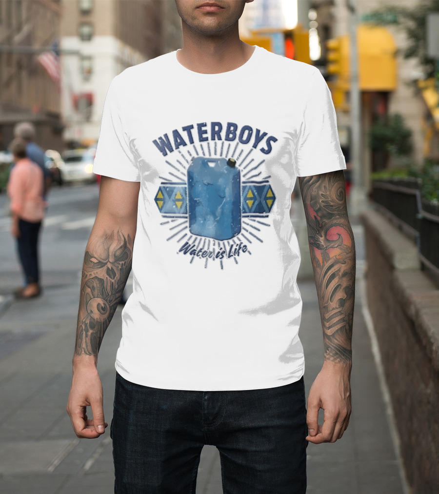 Waterboys Water Is Life Blue Container Geometric Sunburst T-Shirt