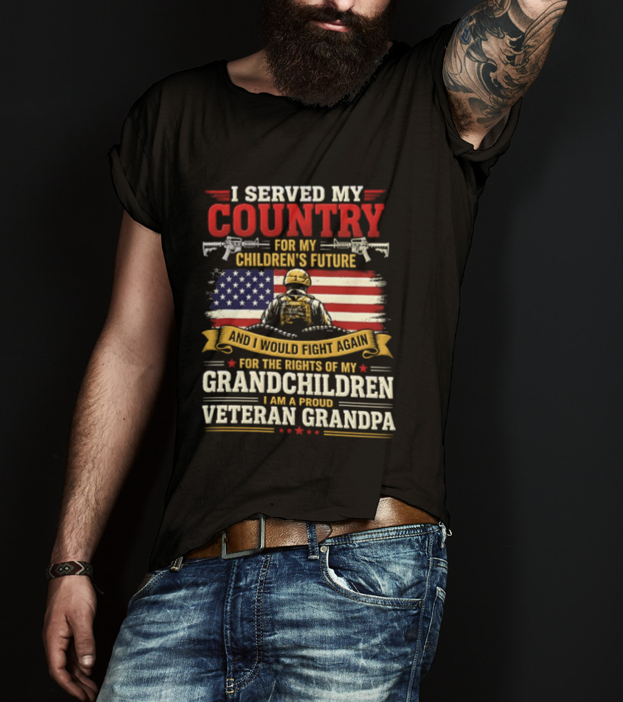 I Served My Country For Children's Future Veteran Grandpa Patriotic US Flag T-Shirt