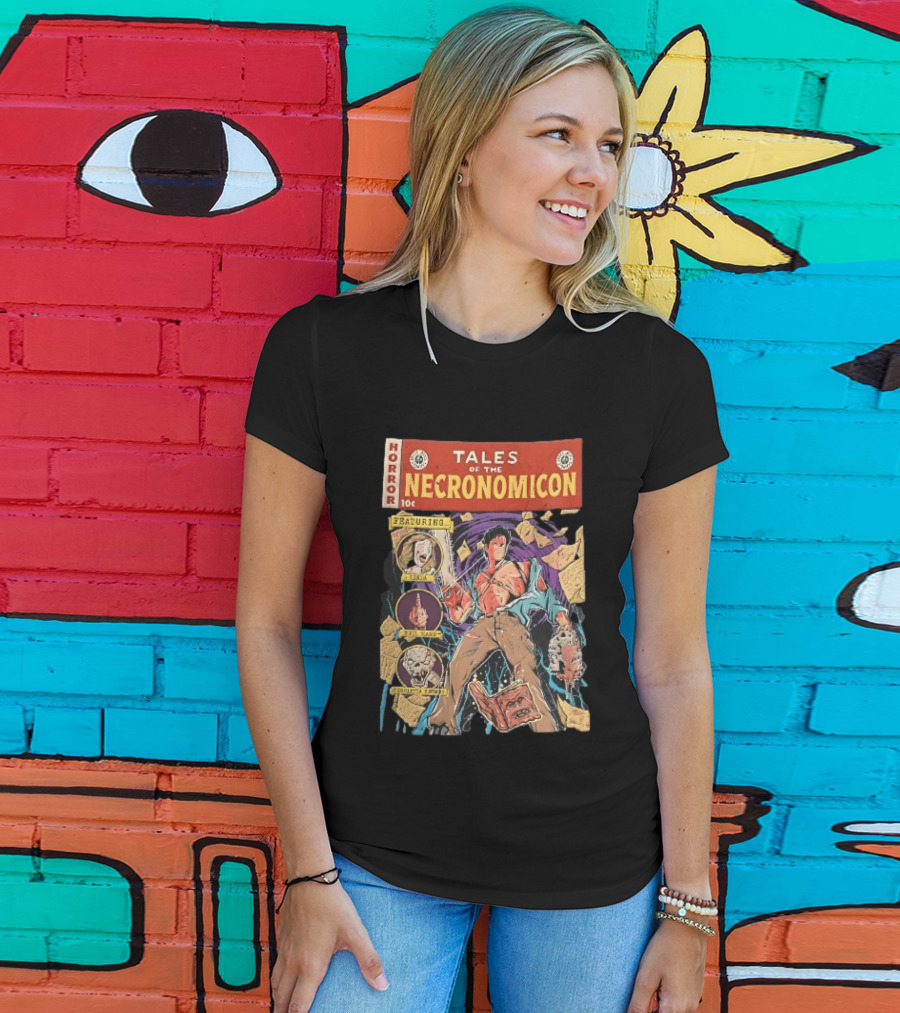 Tales Of The Necronomicon Horror Featuring Ash Williams Evil Dead Comic Book Bruce Campbell Linda Henrietta Knowby T-Shirt