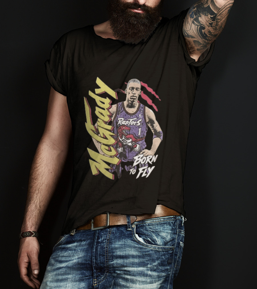 McGrady Raptors Born To Fly Distressed Red Claw Marks Grunge T-Shirt