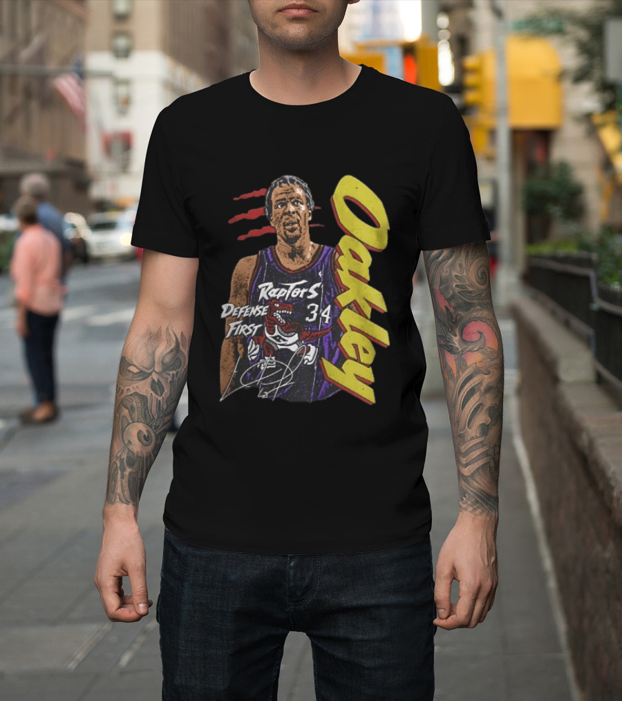 Toronto Raptors Charles Oakley Defense First Retro Halftone Red Claw Marks T-Shirt