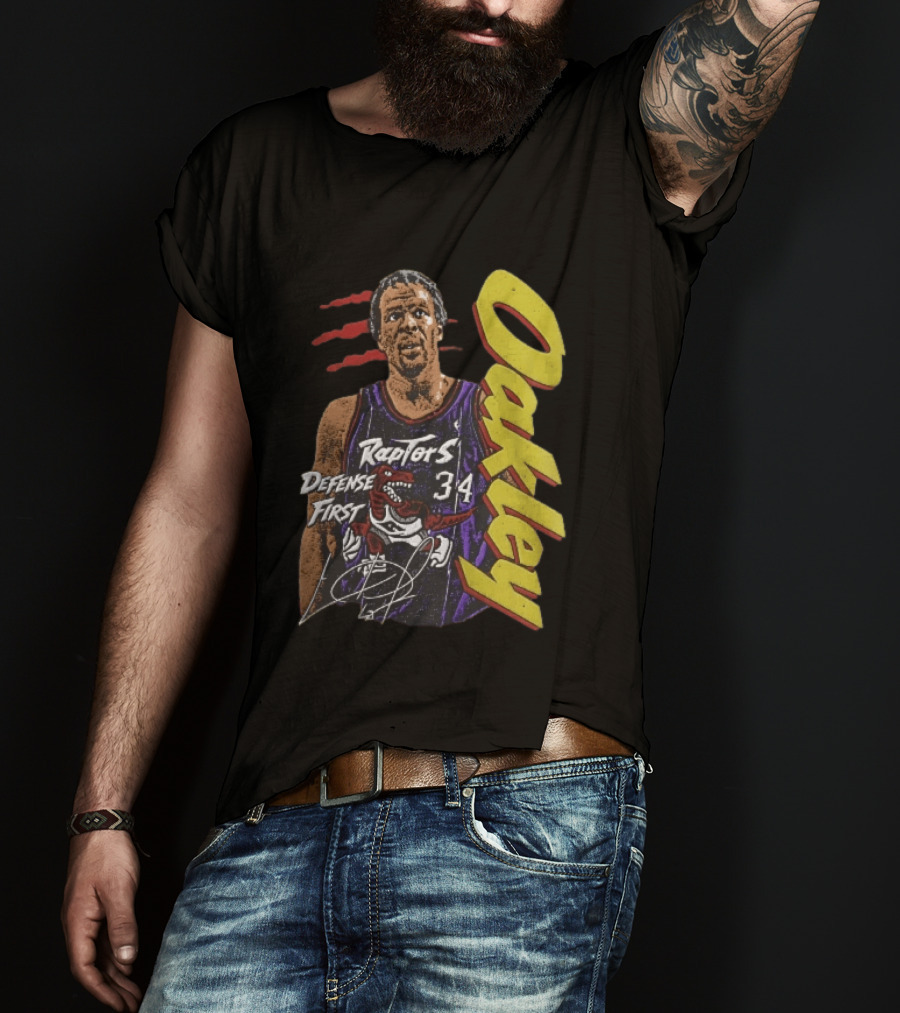 Toronto Raptors Charles Oakley Defense First Retro Halftone Red Claw Marks T-Shirt