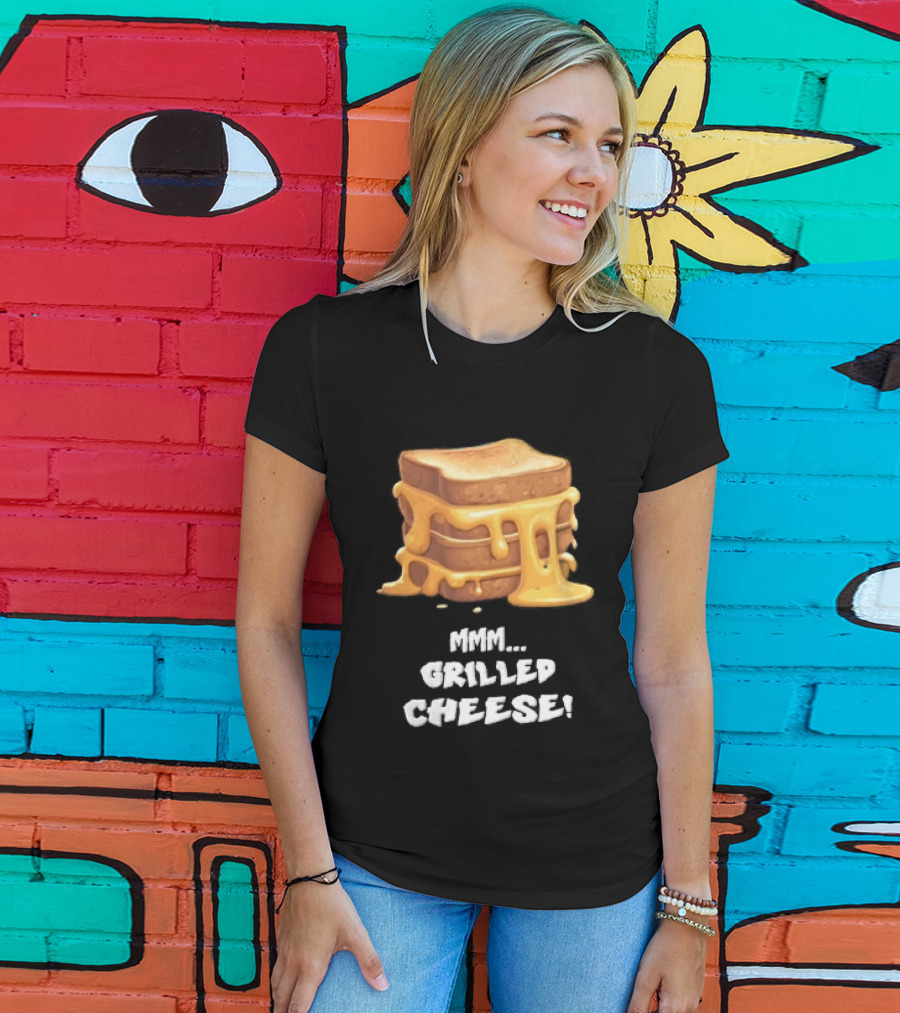 Mmm Grilled Cheese Melting Dripping Stacked Sandwiches Cartoon T-Shirt