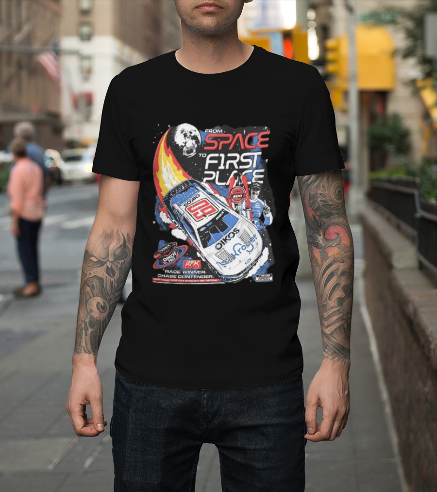 NASCAR From Space To First Place Ryan Preece RFK 2023 Race Winner Moon Flames Oikos 400 T-Shirt