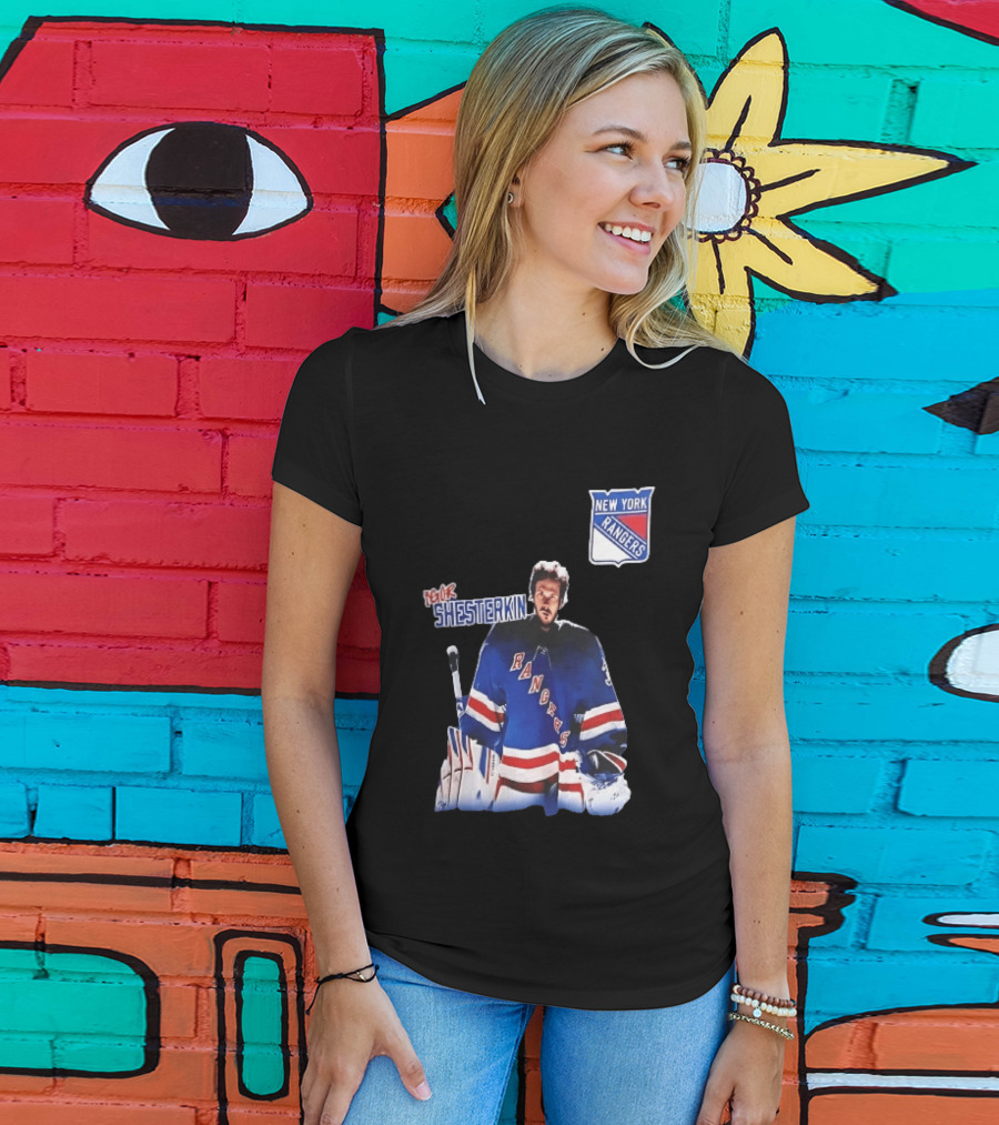 New York Rangers Igor Shesterkin NHL Goaltender Blue Uniform T-Shirt
