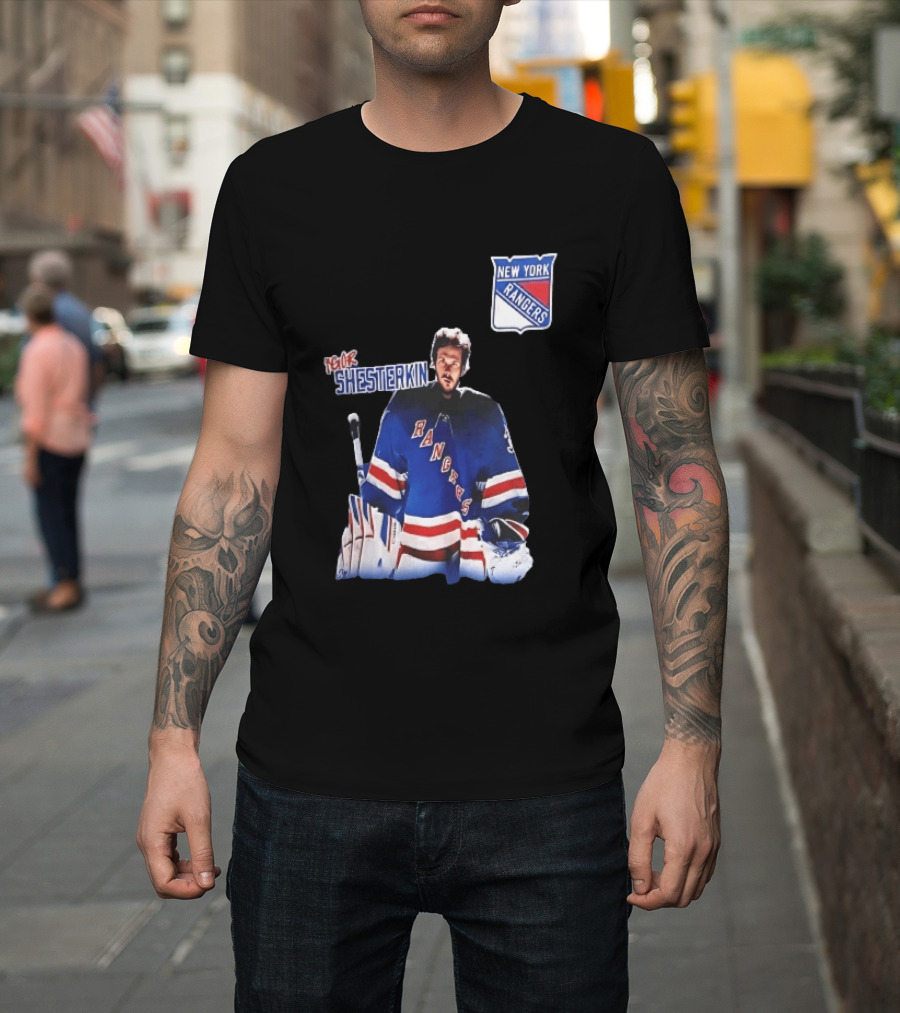 New York Rangers Igor Shesterkin NHL Goaltender Blue Uniform T-Shirt