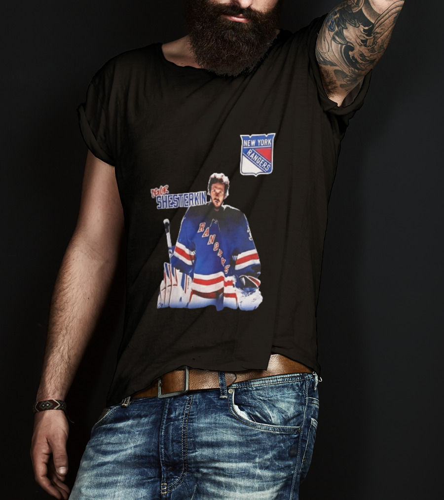New York Rangers Igor Shesterkin NHL Goaltender Blue Uniform T-Shirt
