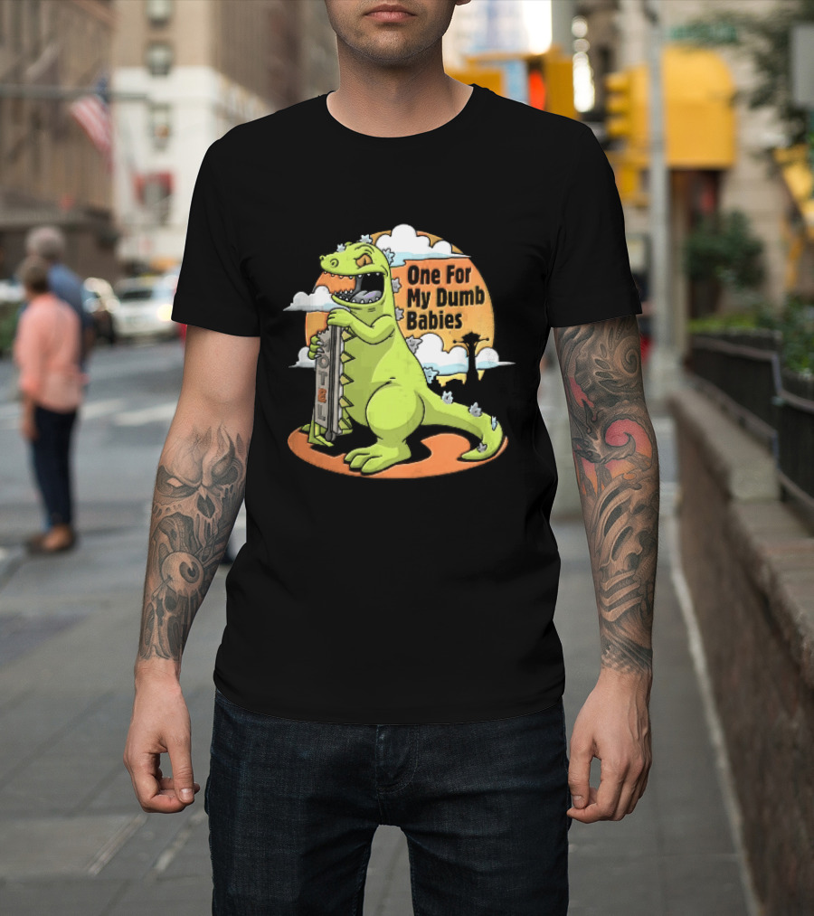 One For My Dumb Babies Motel Reptar Holding Thermometer Lucky 38 Sunset Cartoon T-Shirt