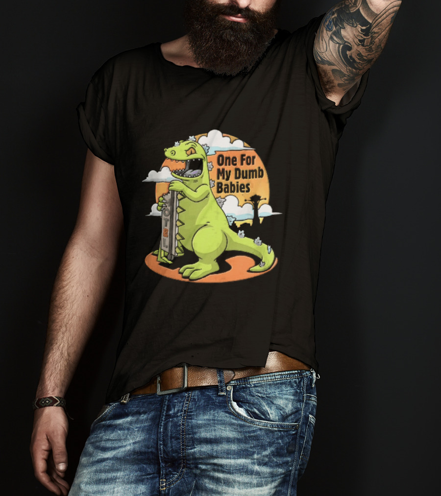 One For My Dumb Babies Motel Reptar Holding Thermometer Lucky 38 Sunset Cartoon T-Shirt