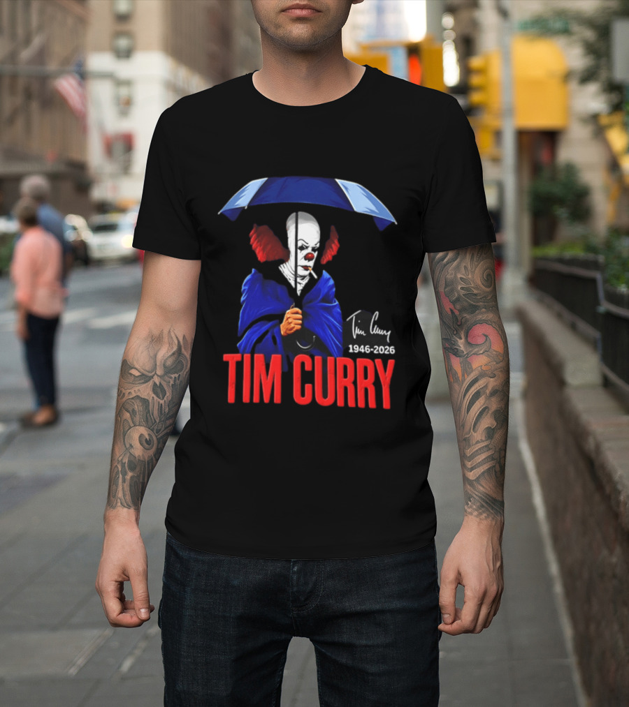 Tim Curry Pennywise 1946 2026 Memorial With Umbrella T-Shirt