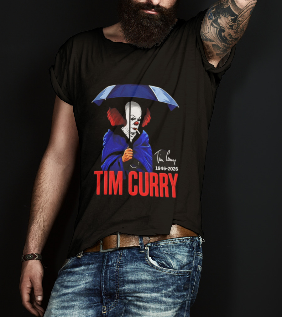 Tim Curry Pennywise 1946 2026 Memorial With Umbrella T-Shirt