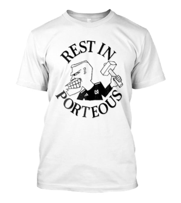 Rest In Porteous Cartoon Caricature Man Holding Hammer T-Shirt