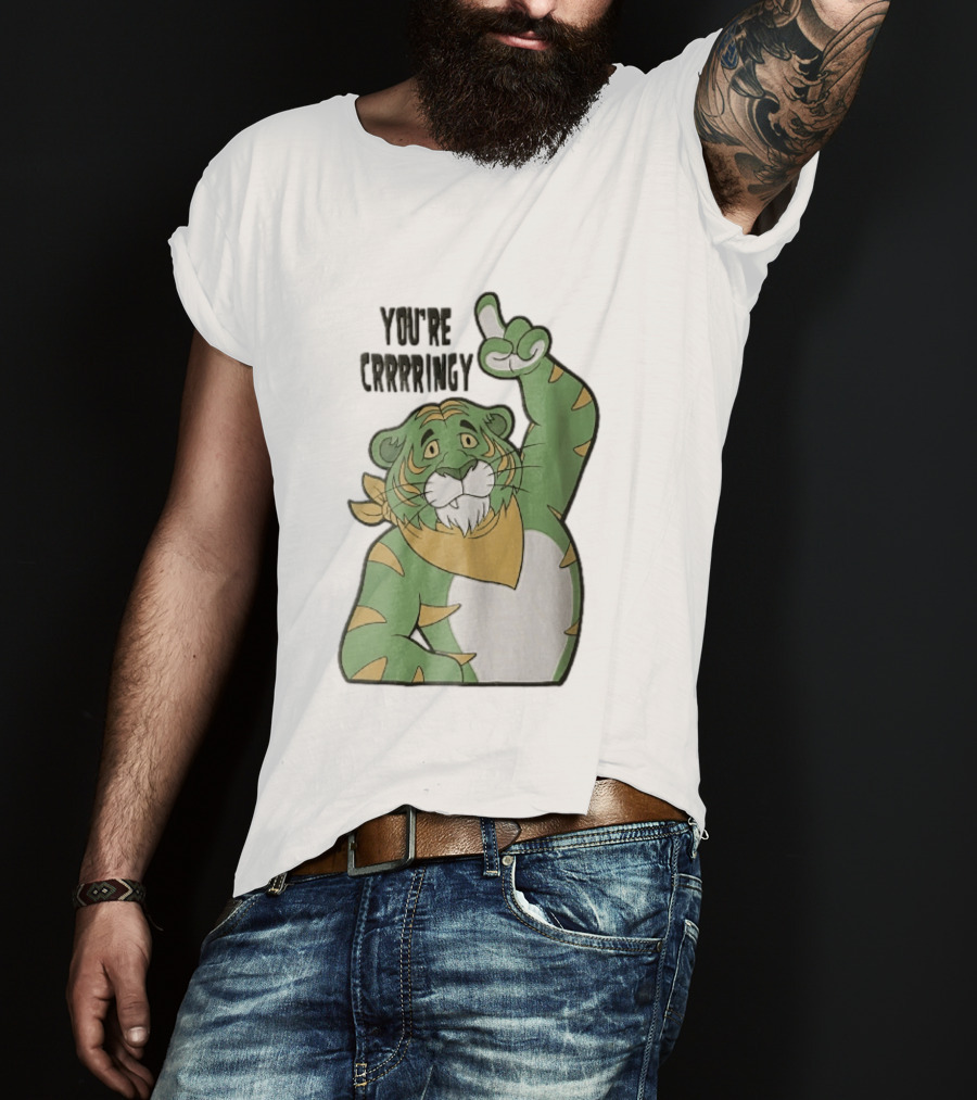 You're Crrrringy Green Tiger Pointing Paw Cartoon T-Shirt