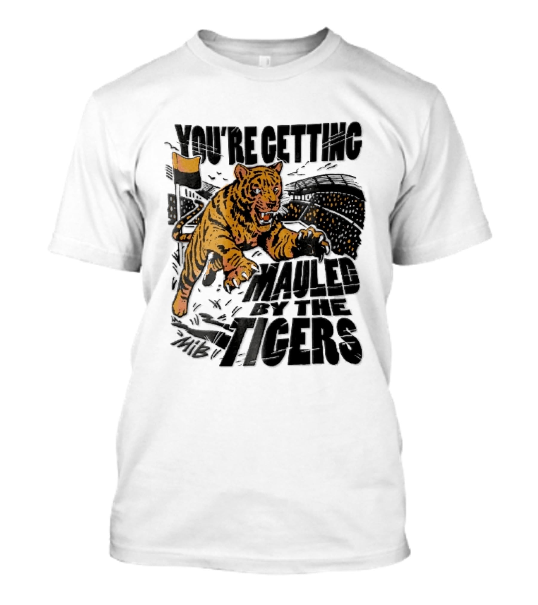 You're Getting Mauled By The Tigers Leaping Aggressive Stadium Crowd Corner Flag Woodcut T-Shirt