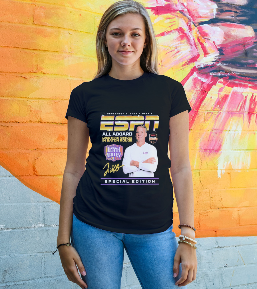 September 9 2026 Week 1 ESPN All Aboard Lane Train Arrives In Baton Rouge College Gameday Duel In Death Valley LSU Special Edition T-Shirt